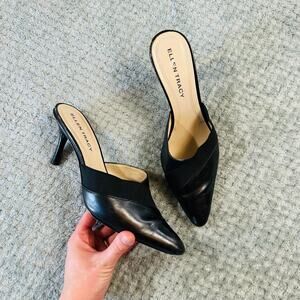 Vintage retro Y2K Black Leather Pointed Toe Kitten Heels Closed Toe Ellen Tracy